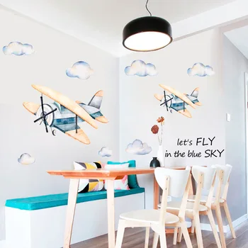 Cartoon cloud lietadlo samolepky na stenu deti izby, spálne, obývacej izby, dekorácie, nástenné pre domova nálepky lietadla tapety