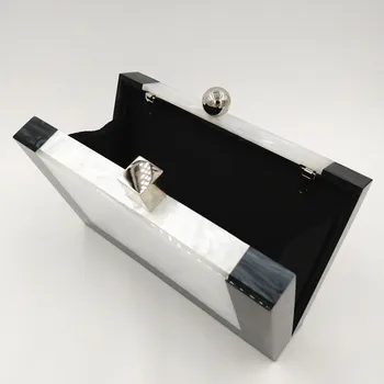 Ženy Elegantný Akrylový Box Spojka Dizajnér Čierna Biela Patchwork Luxusné Mramorové Strana Večer Taška Na Bežné Kabelky Nové Peňaženky, Kabelky