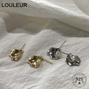 LouLeur Nepravidelný Leaf Stud Náušnice 925 Sterling Silver Listy Jednoduché, Zlaté Náušnice pre Ženy Fashion Party Šperky Dievča Dary
