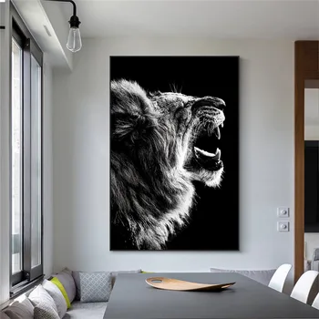 Lion ' s head čierne pozadie Nordic Maľovanie na Plátno Plagáty a Vytlačí Cuadros Wall Art Obrázky Pre Obývacia Izba