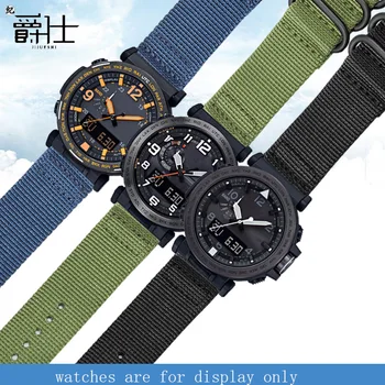 Mäkké Nylonové watchband 24mm čierna modrá zelená náramok Náhradný popruh pre PRG-600YB/PRG-650/PRW-6600 pánska outdoor šport popruh