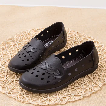 Letné priedušná duté žien ploché topánky nové jednoduché non-slip mäkké dno matka topánky móda PU kožené nosiť sandále I241