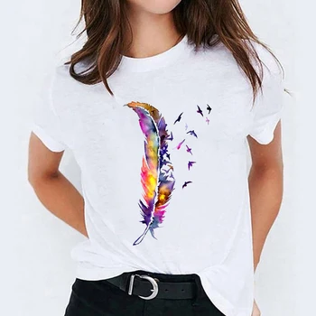 T-košele Top pre Ženy, Akvarel Pierko Vtáka Roztomilý Trend Oblečenie Tlač Lady Dámske Graphic T Shirt Ladies Ženský Čaj T-Shirt