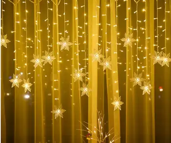 Vianočné Dekorácie Opony Snowflake LED Reťazec Svetlá Blikajúce Svetlá Opony Ľahké Nepremokavé Vonkajšie Svetlá Strana