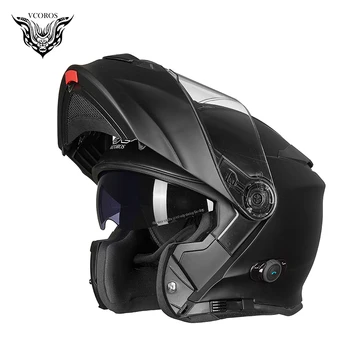Vcoros Modulárny BlueTooth Flip Up Motocycle Prilba S Priedušná Podšívka Automaticky Systém capacete de motocicleta