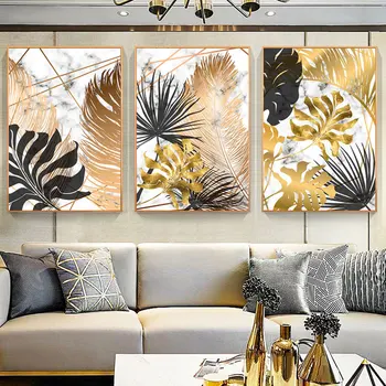 Nordic Štýl Rastliny Golden Leaf Plátno Maľovaní Plagátov a Tlač Wall Art Obrázky, Obývacej Izby, Spálne, Jedáleň Izba Dekor