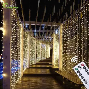LEDSONLINE Nový Rok Vianočný Záves Svetlo 3x3m 300 LED 5V USB led girlandy rozprávkových svetiel string svetlá Nepremokavé IR Diaľkové DIM
