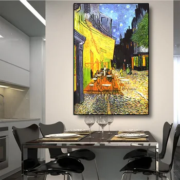 Slávny Van Gogh Kaviareň Terasa Na Noc olejomaľba na Plátne Plagáty Vytlačí Cuadros Wall Art Obrázky Pre Obývacia Izba