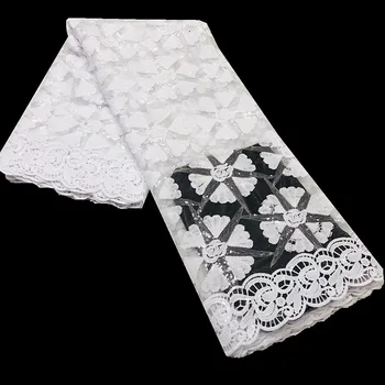 Africké čipky farbic vysoko kvalitnej čipky 2020 s flitrami biela nigérijský čipky textílie svadobné šnúrky tkaniny 5yards