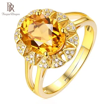 Bague Ringen Luxusné 925 Strieborný Prsteň Citrine Diamanty Svadobné Zapojenie Koktail Party Pre Ženy Prsteň, Šperky, Veľkoobchod