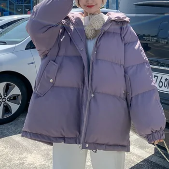 Ženské Zimy Coats 2020 kórejský štýl Zimná Bunda s Kapucňou Ženy Hrubé Quited Bavlna Vetrovka Nadrozmerná Voľné Bundy