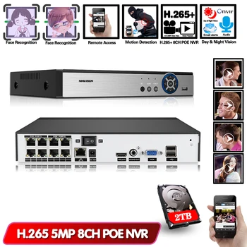 Rozpoznávanie tvárí rozpoznávanie Tváre H. 265 4CH 8CH 5MP PoE NVR Sieťový Video Rekordér pre PoE IP Kamery P2P XMeye KAMEROVÝ Systém NVR