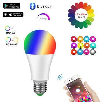 15W RGBW Bluetooth Led Žiarovka Ôk siete Skupiny E27 B22 Smart Led Svetlo, Zmena Farby Stlmiť Tým, že IOS / Android APP Radič