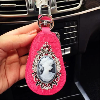 Vintage Car Key Peňaženky ženy Kľúča Držiteľa Gazdiná Kľúče Organizátor Ženy Keychain Kryty Zips Tlačidlo Prípade Taška biela Puzdro, Peňaženku