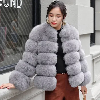 2018 Nové Zimné Kabát Ženy Faux Líška Srsť Srsť Plus Veľkosť Ženy Stojí Golier Dlhý Rukáv Umelú Kožušinu Bunda Kožušiny gilet fourrure Y26