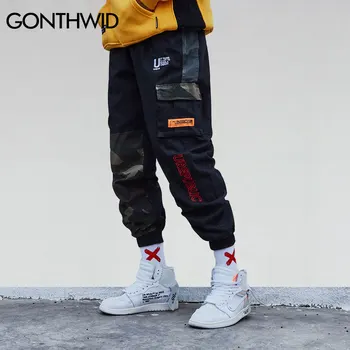 GONTHWID Kamufláž Patchwork Bočné Vrecko Cargo Hárem Nohavice Mens Príležitostných Jogger Streetwear Hip Hop 2020 Streetwear Nohavice Muž