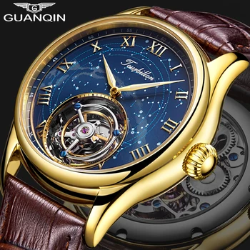 GUANQIN Originál hodinky Tourbillon top značky luxusné Kostra nepremokavé Sapphire Kostra Súkromné vlastné Relogio Masculino