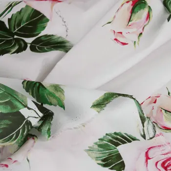 Biele ruže, kvety, digitálne tlačené sukne tkanina bavlna popelín textílie pre deti, ženy šaty DIY šitie handričkou tissus au metrov