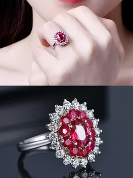 Princezná luxusné červené, modré crystal ruby, sapphire kamene, diamanty prstene pre ženy biele zlato strieborná farba šperky bijoux dary