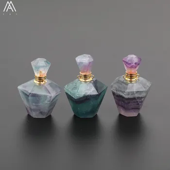 Prírodné Rainbow Fluorite Šesťhranné Parfum Fľašu Prívesok Náhrdelník Ženy Prírodného Kameňa Difúzor Liečivé Šperky EF-DG-100AMGE