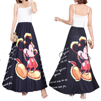 Disney Mickey Mouse karikatúra tlače ležérne módne nové ženské sukne vysoký pás úsek dlhý vysoká kvalita Dna sukne