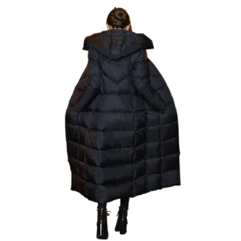 Ženy s Kapucňou Nadol Bunda Zimná Dlho Dole Kabát Vysoko Kvalitné Čierna Každodenné Bežné Outwear SMD-0366