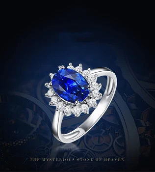 Luxusné Žena Solitaire Blue Sapphire Kamenný Kruh Reálne 925 Sterling Silver Prstene Pre Ženy Veľké Oválne Zásnubný Prsteň