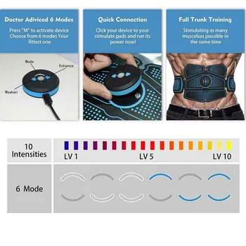 Dobrý Zdravé Smart Brušný Sval Pás Stimulátor USB Nabíjateľné pre Domáce Fitness Rameno Pás