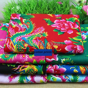 Meter phoenix pivónia, kvety bavlneného materiálu červené, ružové a modré čínsky národný etnických vzor hrubé keper bavlnená tkanina tecido