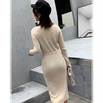 Sveter žien 2019 jesenné a zimné nové farbou dlhý sveter dlhým rukávom V-neck fashion Tenký úplet klesnutie sexy blúzka