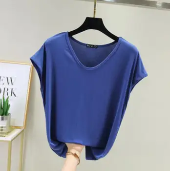 Nové dámske V - krku-krátke rukávy lete farbou slim jednoduché T-shirt