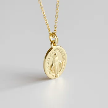 Skutočné 925 sterling silver náhrdelníky pre ženy krku reťaze, ročník zlatá farba Panny Márie náhrdelníky & prívesky žena šperky