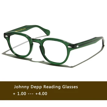 Zelená Johnny Depp Okuliare na Čítanie muž Ženy Acetát Retro Presbyopic Diopter +1.0 +1.5 +2.0 +2.5 +3.0 +3.5 +4.0 Ručné
