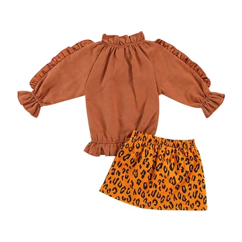 Jar/Jeseň Detí Dievča Oblečenie Set sa Deti Baby Girl Fashion Stand-up Golier Svietidla Rukáv Top+Leopard Tlač Sukne Oblečenie