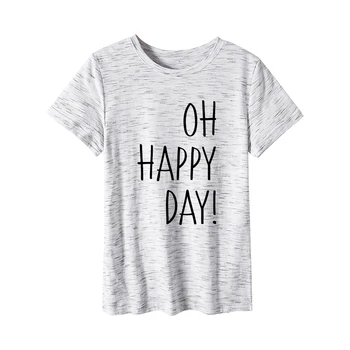 2019 Móda Plus Veľkosť Ženy T-tričko Bavlna Tees Dnes Šťastná Listov Tlač T-Shirt Ženy O-Krku Krátke Rukáv Tričko Top
