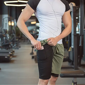 Fitness šortky pánske 2-v-1 letné beží buďte rýchly-sušenie šortky pánske módne slúchadlá line cvičenia beží krátke muž