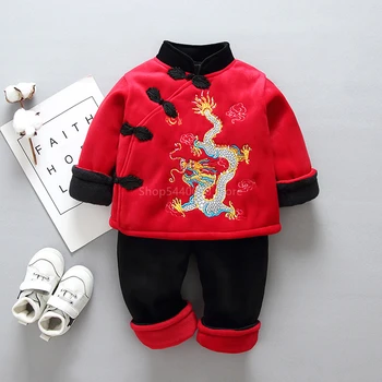 2020 Dieťa Tang Vyhovovali Novorodenca Nový Rok Party Oblečenie Dievča, Chlapec, Čínske Tradičné Oslavy Dragon Phoenix Velvet Výšivky