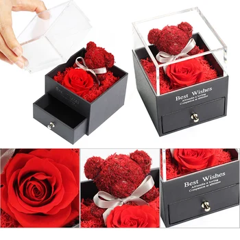 Home Decor Teddy Rose Medveď Šperky Box Pre Ženy, Svadobné Party Valentinku Deň Narodeniny Vianočný Darček Večný Rose Dorpshipping