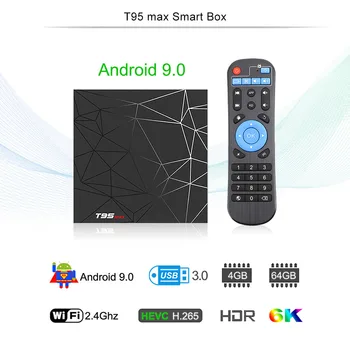 T95 Max Smart TV Box Android 9 4 GB 32 GB, 64 GB TVBOX 2020 Allwinner H6 Quad Core 6K 2.4 G Wifi T95MAX Android Set-Top Box PK TX6