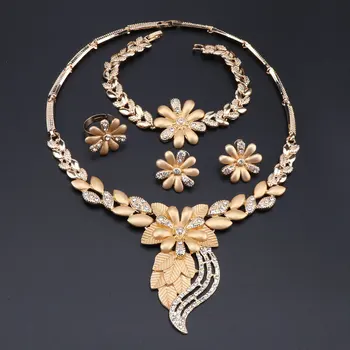 CYNTHIA Klasické Dubaj Šperky Sady Kúzlo Svadobný Náhrdelník Krištáľové Náušnice, Prsteň Náramok Etiópskej Ženy, Svadobné Šperky Set