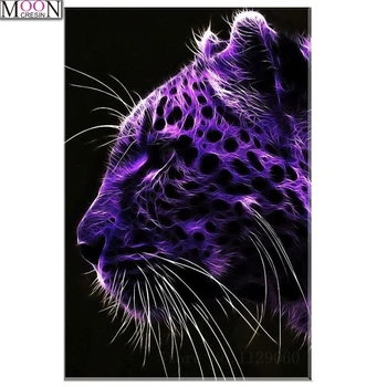 Nové 5D Diy Diamond Maľovanie Fialová Leopard Plné Námestie Kolo Diamond Výšivky Kríž Stitc Top Office Umenie Domova Zvierat ,