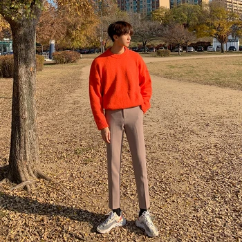 IEFB /pánskeho oblečenia kolo golier sveter 2020 jeseň zimné móda kórejský štýl, veľkosť voľné pletené dlhý rukáv topy 9Y3249
