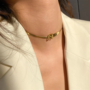 HUANZHI 2020 Jednoduché Kovové Geometrické Opasku Náhrdelník Had Kosti Reťazca Osobnosti Náhrdelník Clavicle Choker pre Ženy Šperky