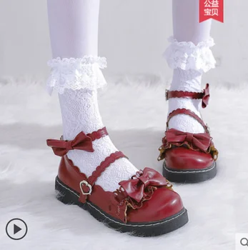 Japonský študent sladké lolita topánky vintage kolo hlavy pohodlné dámske topánky roztomilý bowknot kríž popruh kawaii topánky loli cos