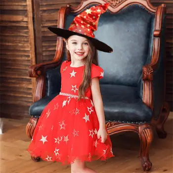 Vianoce, Halloween Dievčatá Kostým Čarodejnice Nový Rok Dojčenská Šaty Detská Hviezda Výšivky Tutu Šaty Fialová Červená Čierna Dievčatá Oblečenie