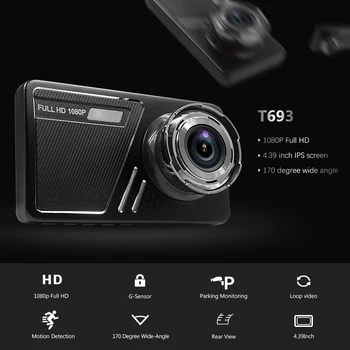 1080P Full HD Auto DVR 4.39 Palcový 2.5 D Zakrivené IPS Displej Fotoaparát, Dual Objektívom 170 Stupeň Dash Cam G-Senzor, Nočné Videnie Auto Dashcam
