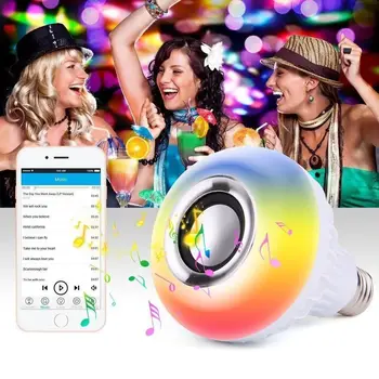 Smart E27 12W LED RGB Svetelný Bezdrôtový Bluetooth Reproduktor na Prehrávanie Hudby Audio Stmievateľné Žiarovky RGBW Lampa s Diaľkovým Controllor