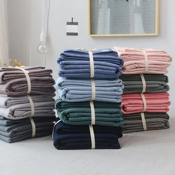 Japonský štýl bavlna pranie bavlny 3/4pcs posteľná bielizeň súpravy(perinu+plochý list+obliečka na vankúš) Osyter farbou