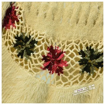 Zimné ženy mohair pletené cargidans lady 3/4 rukáv, výšivky, kvetinové svetre ženy háčkovanie kvet cargidans svetre
