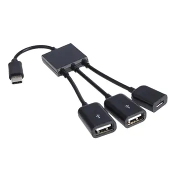 USB 3.1 Typ C pre Duálne 2 Port USB2.0 Hub +Micro USB Extender OTG Kábel Rozbočovač Pre Macbook Pre PC, Notebook, telefón